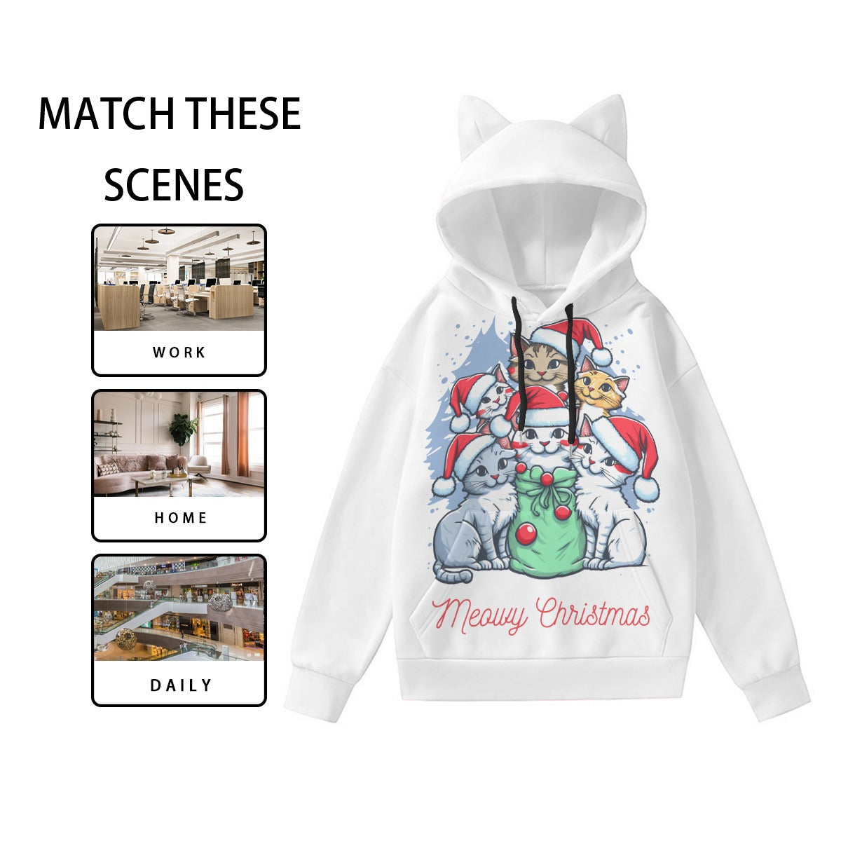 Holiday Collection All-Over Print Women’s Hoodie With Decorative Ears