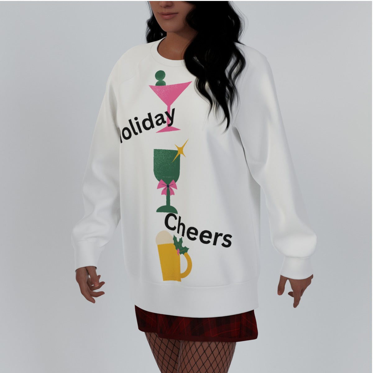 Holiday Collection Holiday Cheers All-Over Print Raglan Sleeve Sweatshirt