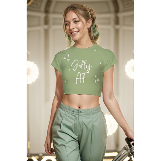 Holiday Collection All- Jolly AF Over Print Women's Raglan Cropped T-shirt