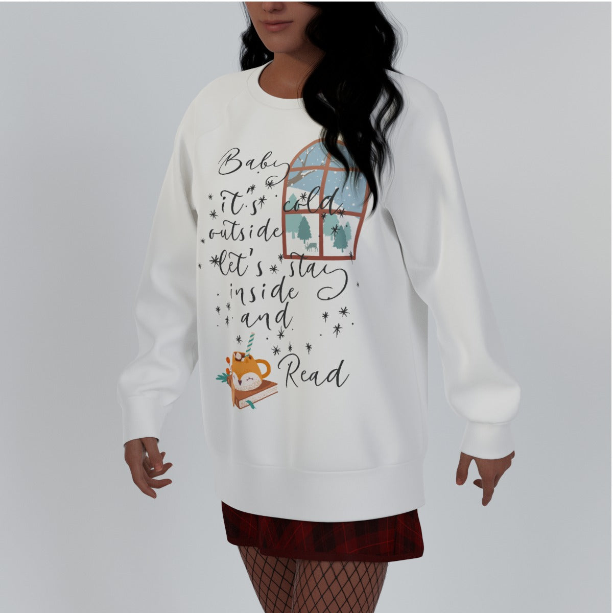 Holiday Collection Its cold outside lets stay in and Read All-Over Print Raglan Sleeve Sweatshirt