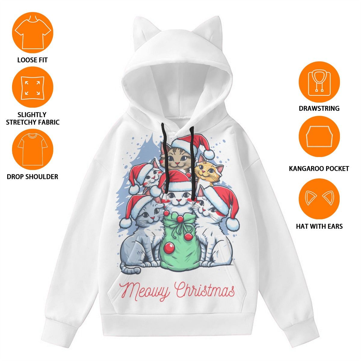 Holiday Collection All-Over Print Women’s Hoodie With Decorative Ears