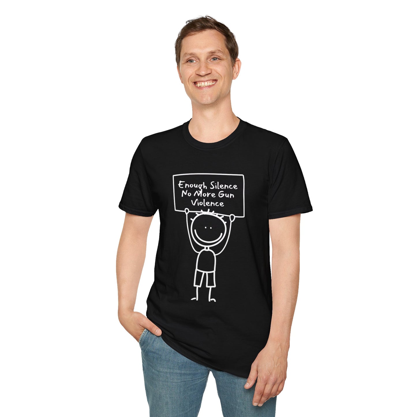 Protect Kids Not Guns Stick figure white Unisex Softstyle T-Shirt